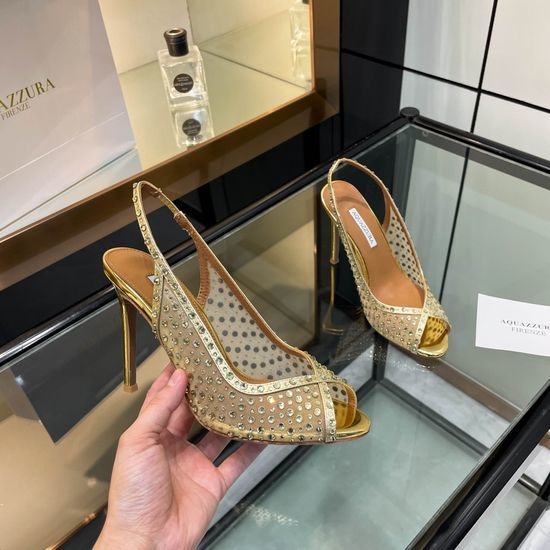 Aquazzura Rhinestone Mesh Peep Toe High Heel Sandals