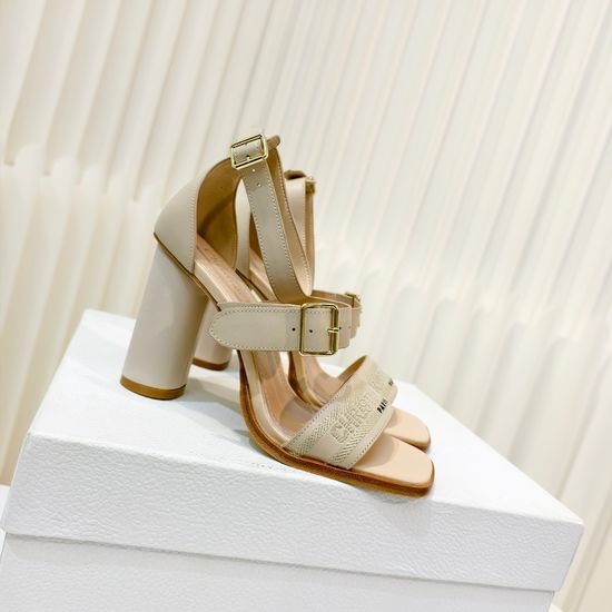 Christian Dior CD Embroidered Adjustable Strap Block Heel Leather Sandals