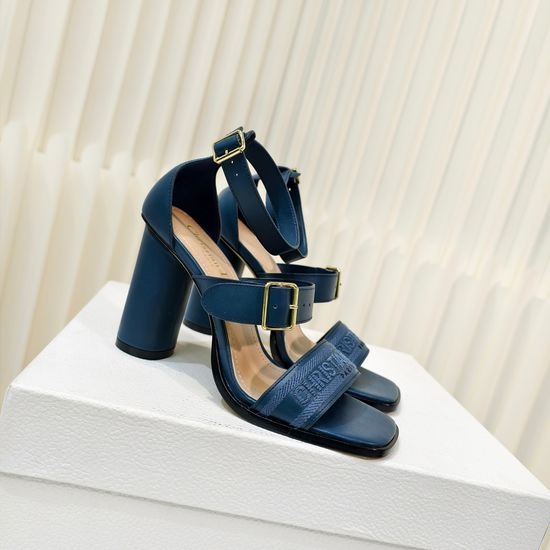 Christian Dior CD Embroidered Adjustable Strap Block Heel Leather Sandals