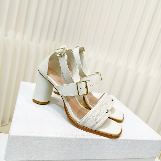 Christian Dior CD Embroidered Adjustable Strap Block Heel Leather Sandals