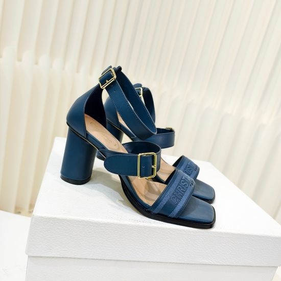 Christian Dior CD Embroidered Adjustable Strap Block Heel Leather Sandals
