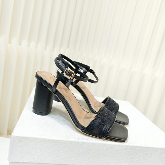 Christian Dior CD Silk Embroidered Adjustable Strap Block Heel Sandals
