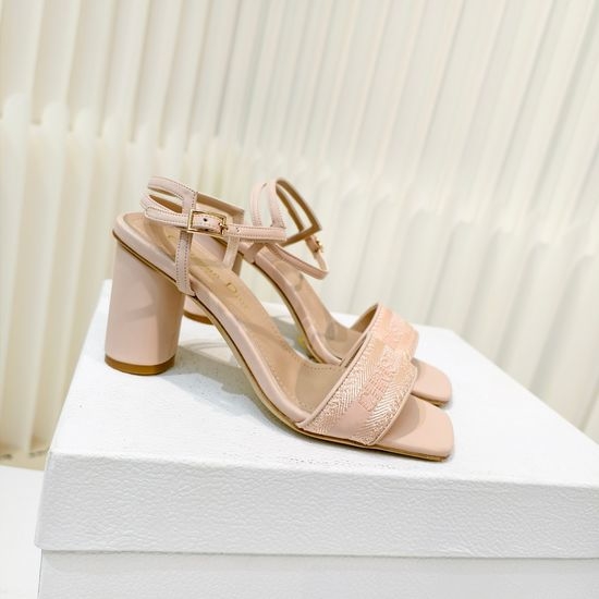 Christian Dior CD Silk Embroidered Adjustable Strap Block Heel Sandals