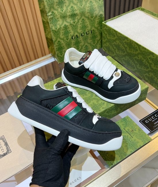 Gucci Classic Canvas Sneakers Leather Accents Comfortable Thick Sole