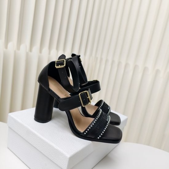 Christian Dior CD Embroidered Peep Toe Pearl Buckle High Heel Sandals