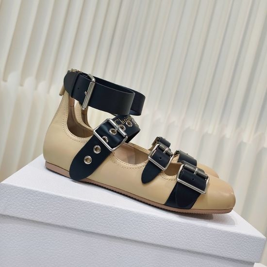 Christian Dior CD Classic Adjustable Buckle Strap Leather Mary Jane Flats