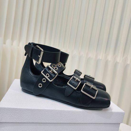 Christian Dior CD Classic Adjustable Buckle Strap Leather Mary Jane Flats