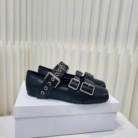 Christian Dior CD Classic Adjustable Buckle Strap Leather Flat Casual Shoes