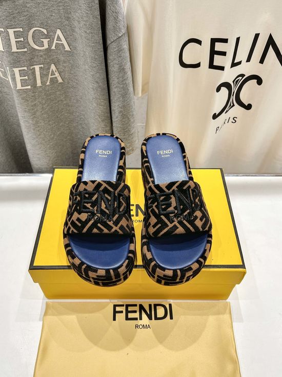 Fendi Wedge Heel Non Slip Leather Lined Slide Sandals