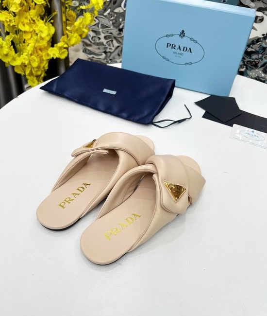 Prada Soft Leather Mule Slides Lightweight Non Slip Easy to Wear