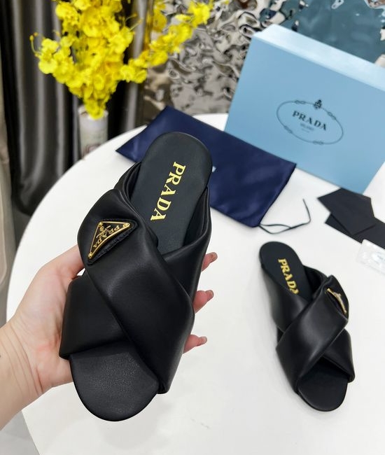 Prada Soft Leather Mule Slides Lightweight Non Slip Easy to Wear