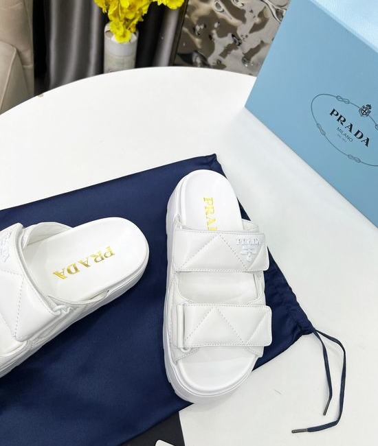 Prada Platform Slip On Slides Soft Leather Comfortable Height Boosting