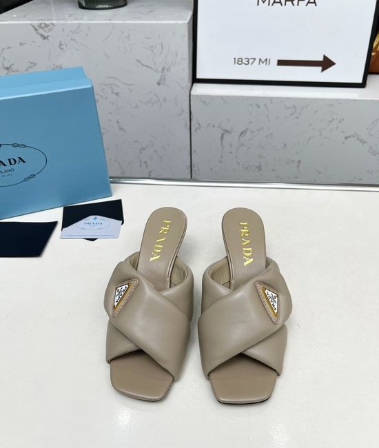 Prada Low Heel Elegant Slip On Mules with Soft Leather Upper