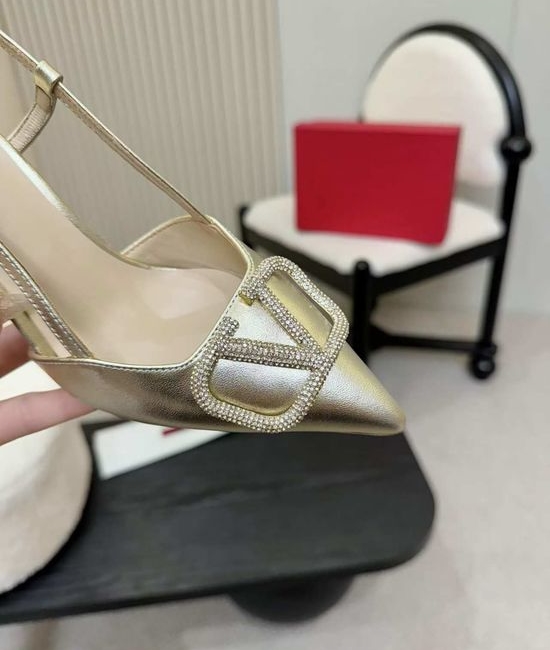 Valentino Rhinestone Buckle Leather Comfort Flat Sandals