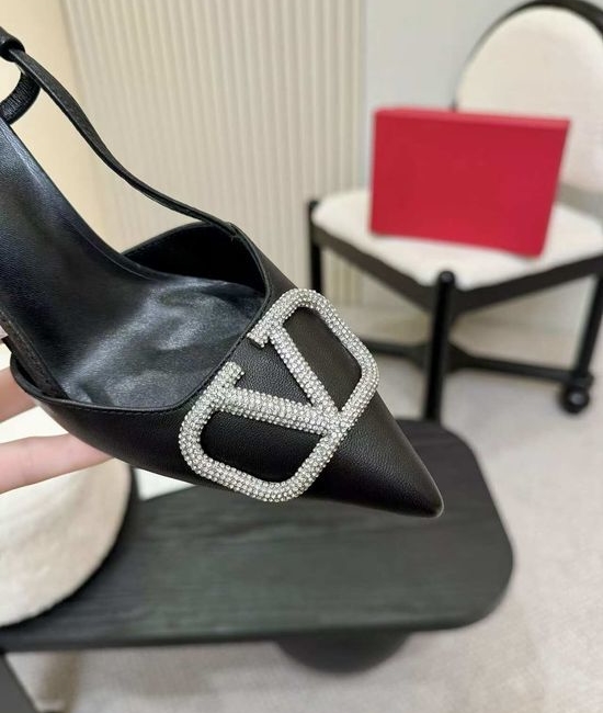 Valentino Rhinestone Buckle Leather Comfort Flat Sandals