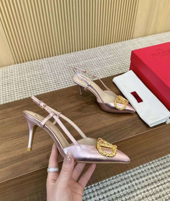 Valentino Rhinestone Buckle Leather Comfort Heeled Sandals