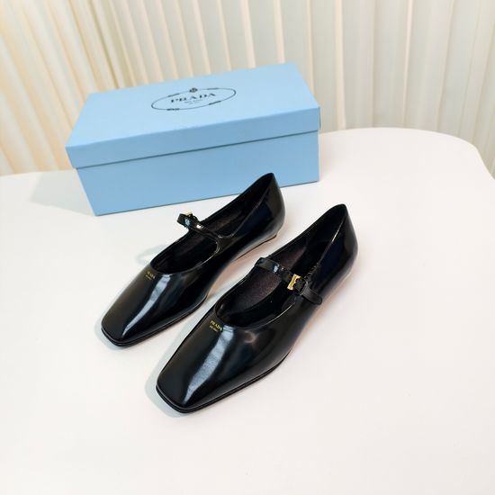 Prada Flat Square Toe Patent Leather Mary Jane Pumps