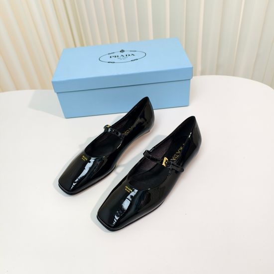 Prada Flat Square Toe Patent Leather Mary Jane Pumps