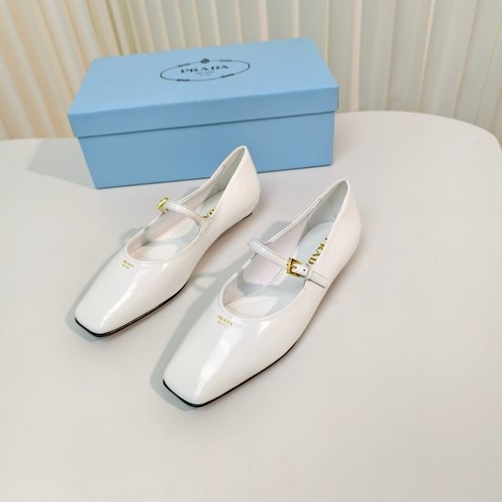 Prada Flat Square Toe Patent Leather Mary Jane Pumps