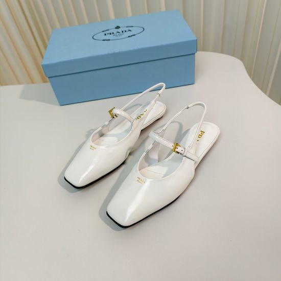 Prada Flat Square Toe Patent Leather Slingback Pumps