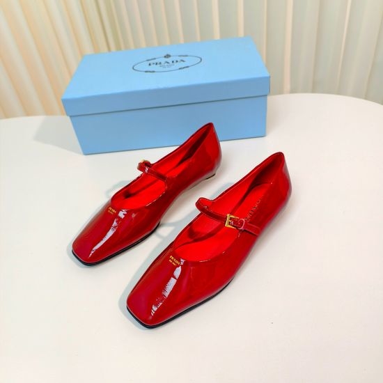 Prada Flat Square Toe Patent Leather Mary Jane Pumps