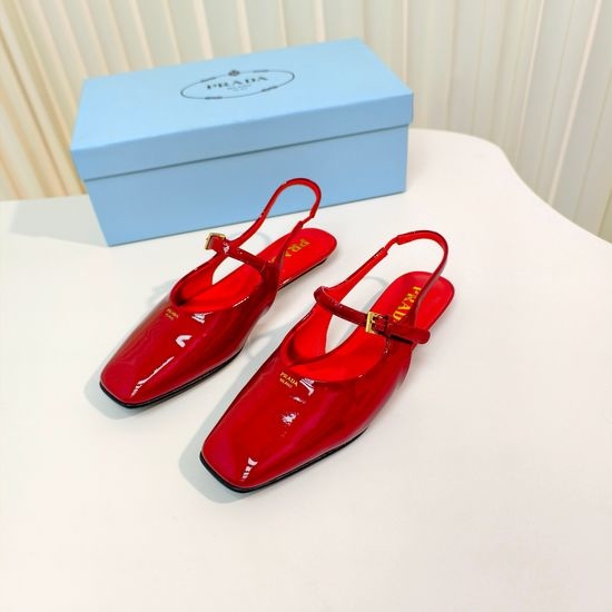 Prada Flat Square Toe Patent Leather Slingback Pumps