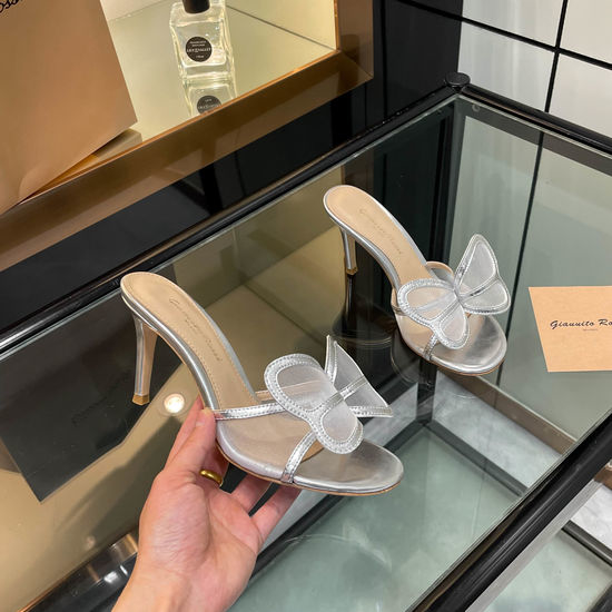 Gianvito Rossi Delicate Butterfly Decor Suede Mesh Heel Sandals