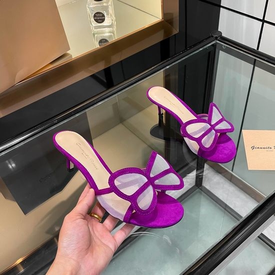 Gianvito Rossi Delicate Butterfly Decor Suede Mesh Heel Sandals
