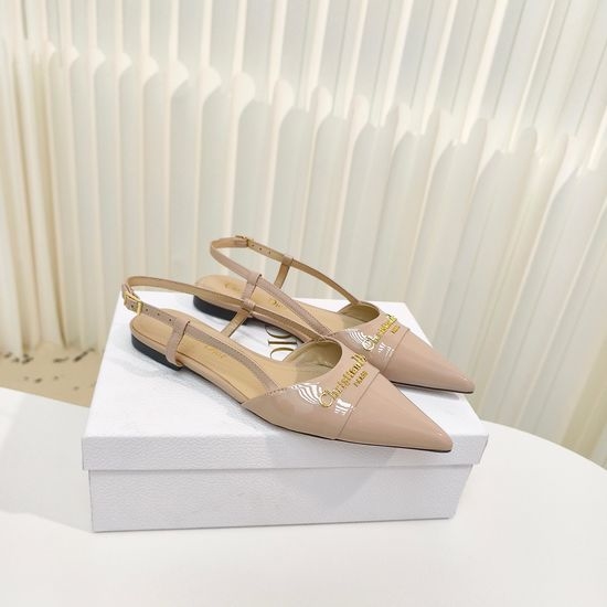 Christian Dior CD Pointed Toe Patent Leather Flat Heel Sandals