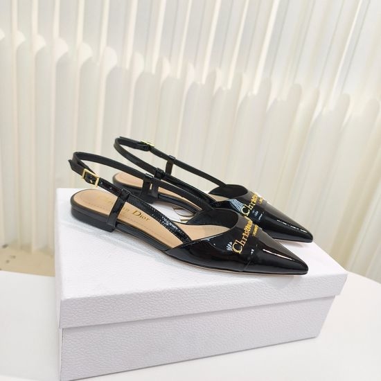 Christian Dior CD Pointed Toe Patent Leather Flat Heel Sandals