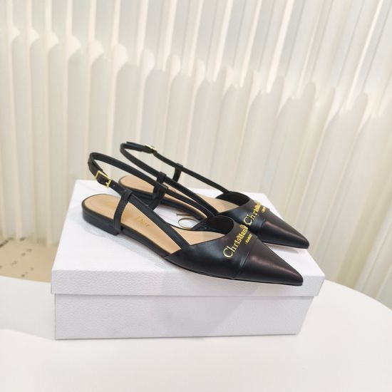 Christian Dior CD Pointed Toe Patent Leather Flat Heel Sandals