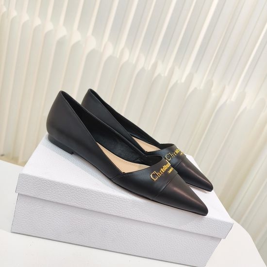 Christian Dior CD Pointed Toe Patent Leather Flat Slip On Shoes