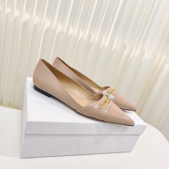 Christian Dior CD Pointed Toe Patent Leather Flat Slip On Shoes