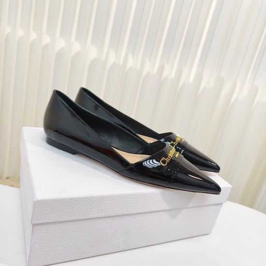 Christian Dior CD Pointed Toe Patent Leather Flat Slip On Shoes