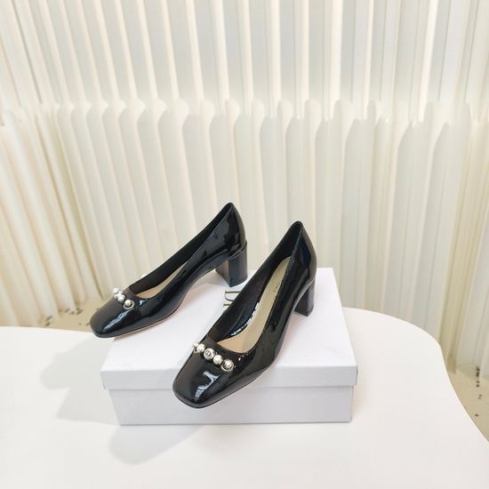 Christian Dior CD Elegant Pearl Decor Buckle Block Heel Ballet Flats