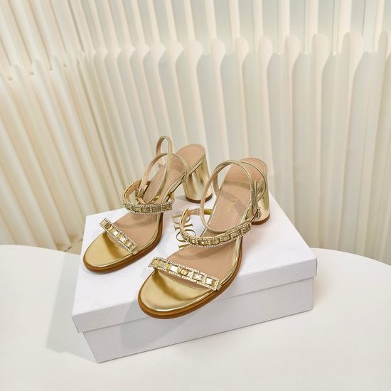Christian Dior CD Rhinestone Cross Strap High Heel Open Toe Sandals