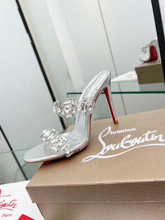 Christian Louboutine Crystal Inlaid Transparent Strap High Heel Slides