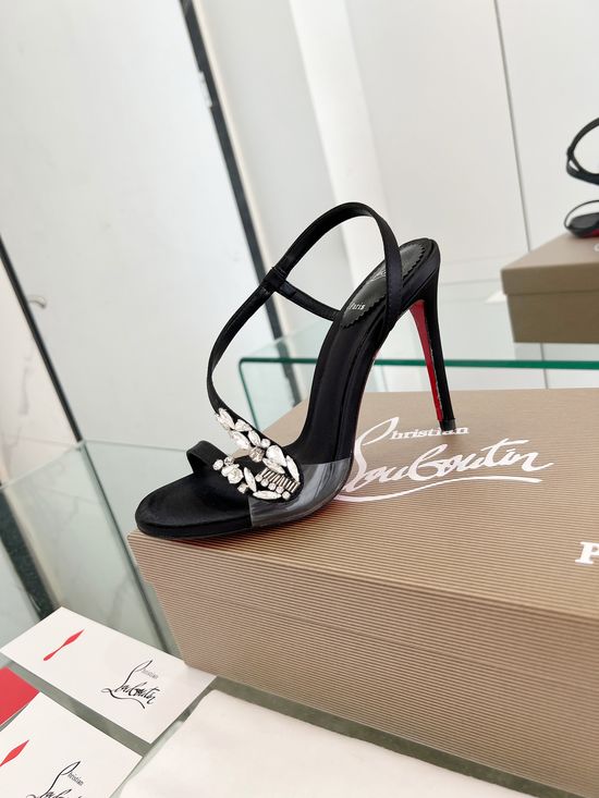 Christian Louboutine Crystal Embellished Wave Strap High Heel Sandals