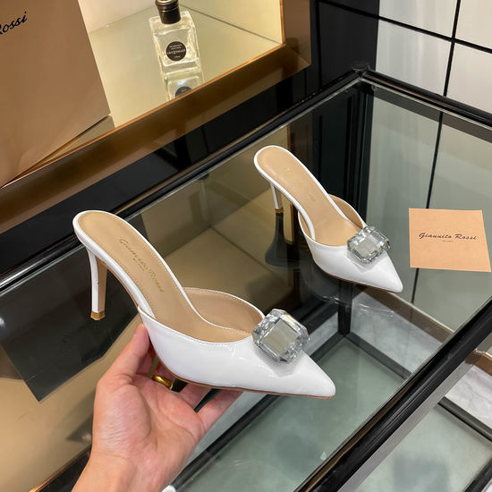 Gianvito Rossi Gemstone Decor Silk Pointed Toe High Heel Slides