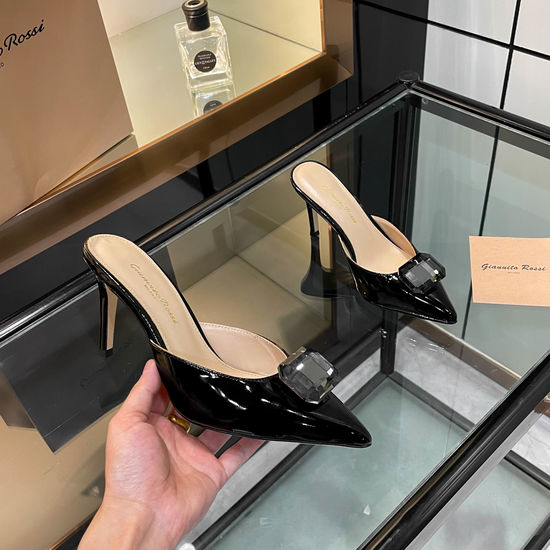 Gianvito Rossi Gemstone Decor Silk Pointed Toe High Heel Slides