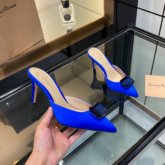 Gianvito Rossi Gemstone Decor Silk Pointed Toe High Heel Slides