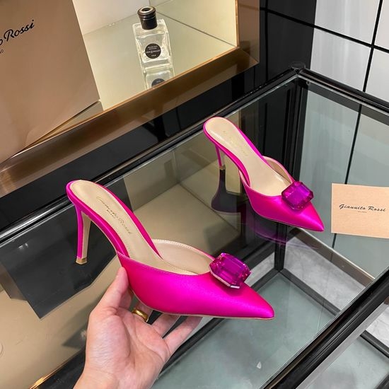 Gianvito Rossi Gemstone Decor Silk Pointed Toe High Heel Slides