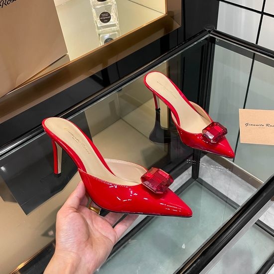 Gianvito Rossi Gemstone Decor Silk Pointed Toe High Heel Slides