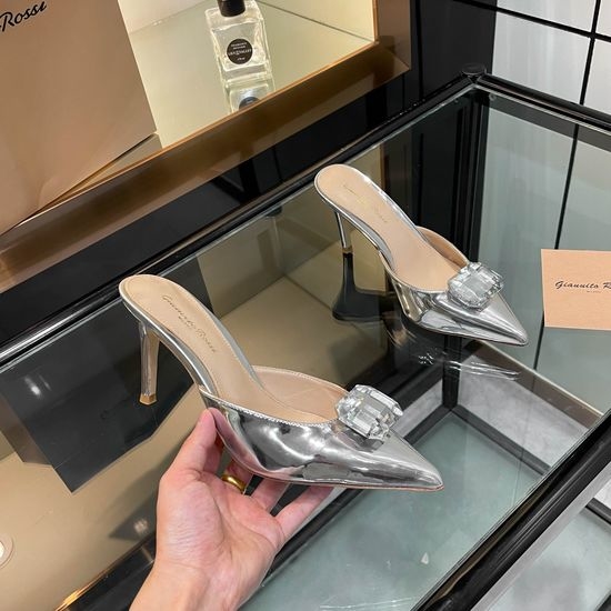 Gianvito Rossi Gemstone Decor Silk Pointed Toe High Heel Slides
