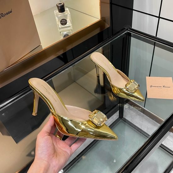 Gianvito Rossi Gemstone Decor Silk Pointed Toe High Heel Slides