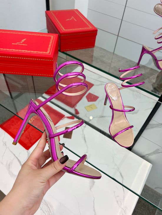 Rene Caovilla Sparkly Snake Strap High Heel Dress Sandals