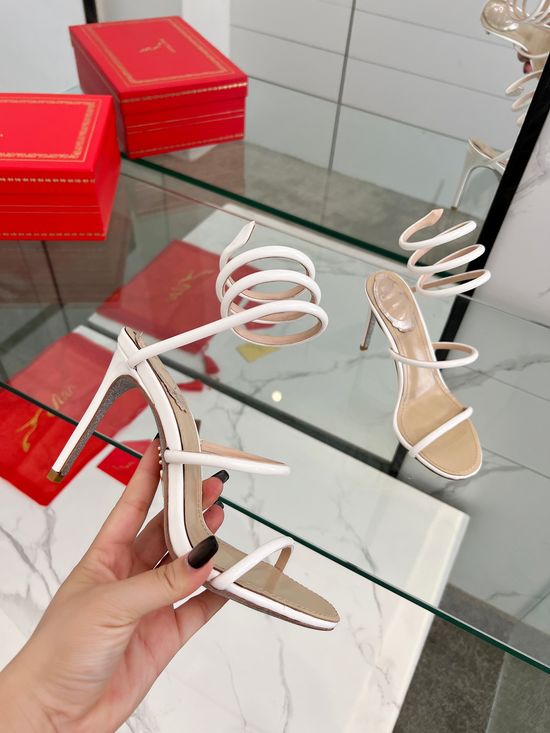 Rene Caovilla Sparkly Snake Strap High Heel Dress Sandals