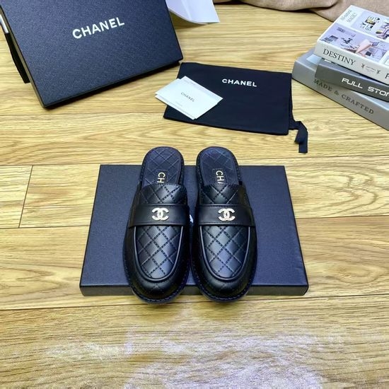 Chanel Vintage Style Slip-on Sandals With Leather Trim