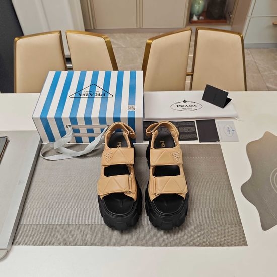 Prada Comfortable Thick Sole Adjustable Closure Casual Sandals