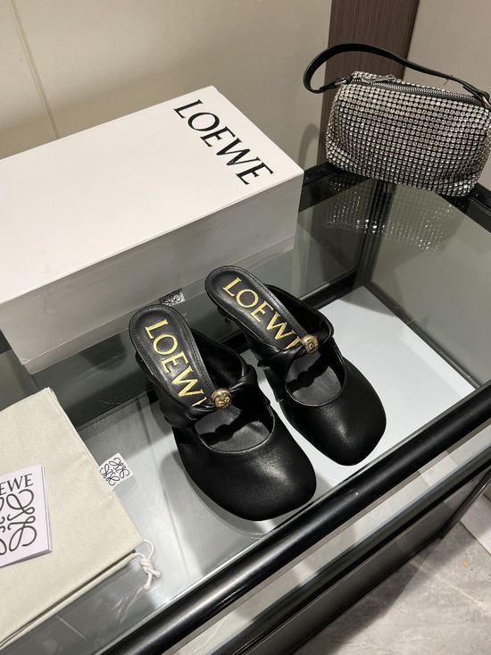 Loewe Embroidered Low Heel Slides Soft Sheepskin Lining Comfortable